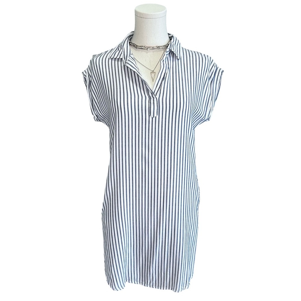Women's Thread + Supply White and Blue Cotton Striped Shirt Dress Size X-Small